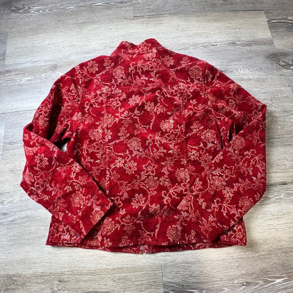 Christopher Banks Jacket Womens Small Red Floral Corduroy Full Zip Mock Neck - Picture 5 of 9